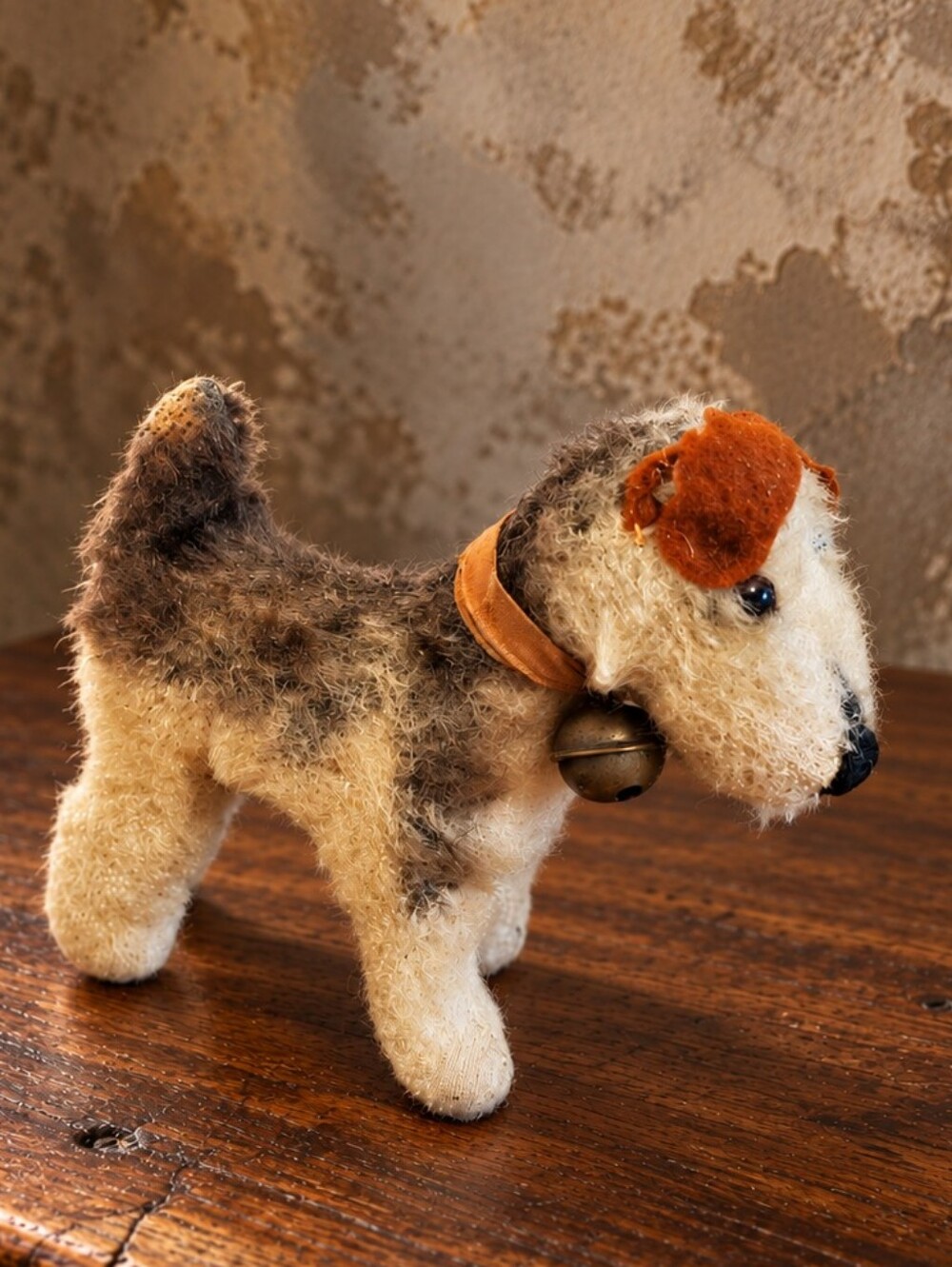 Steiff Foxy Fox Terrier Dog 4in Mohair Bell Vintage Damaged Ears No Button